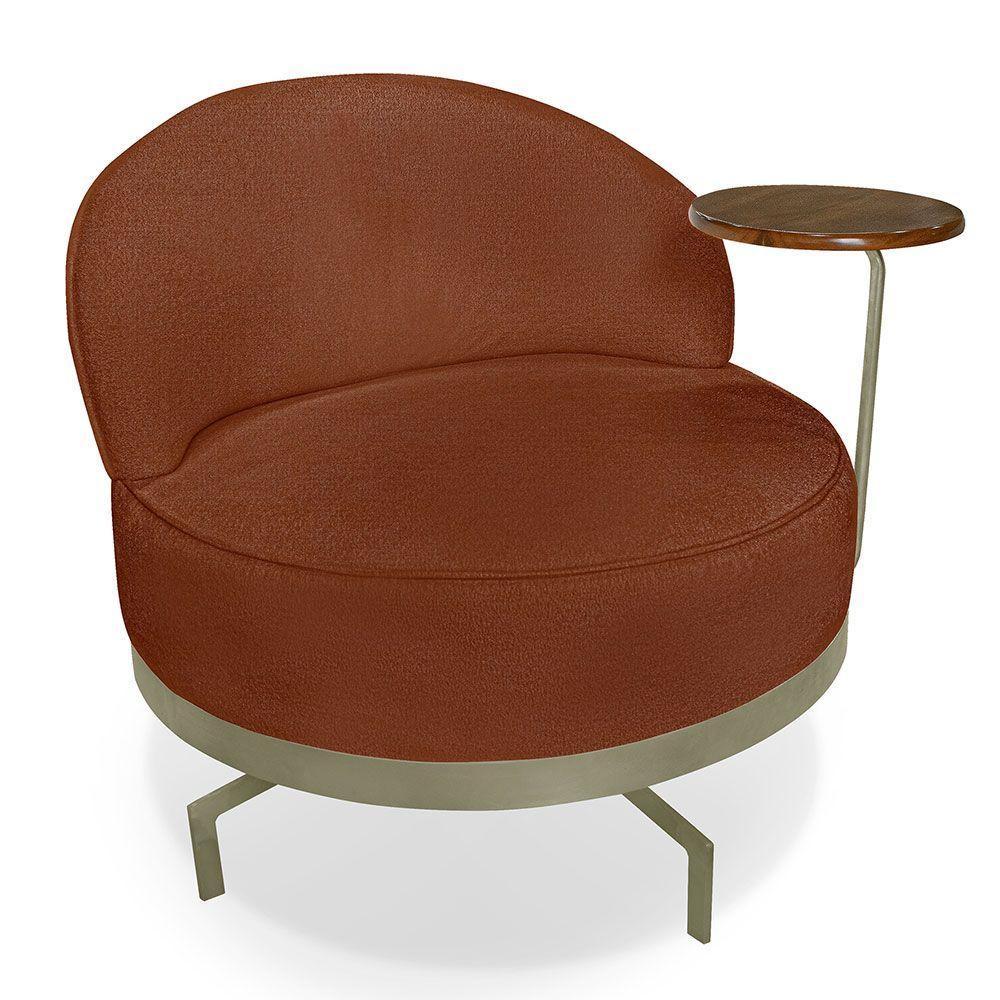 Poltrona Decorativa Andromeda Linho Bouclê Marrom Base Giratória De Ferro - Pallazio - 1