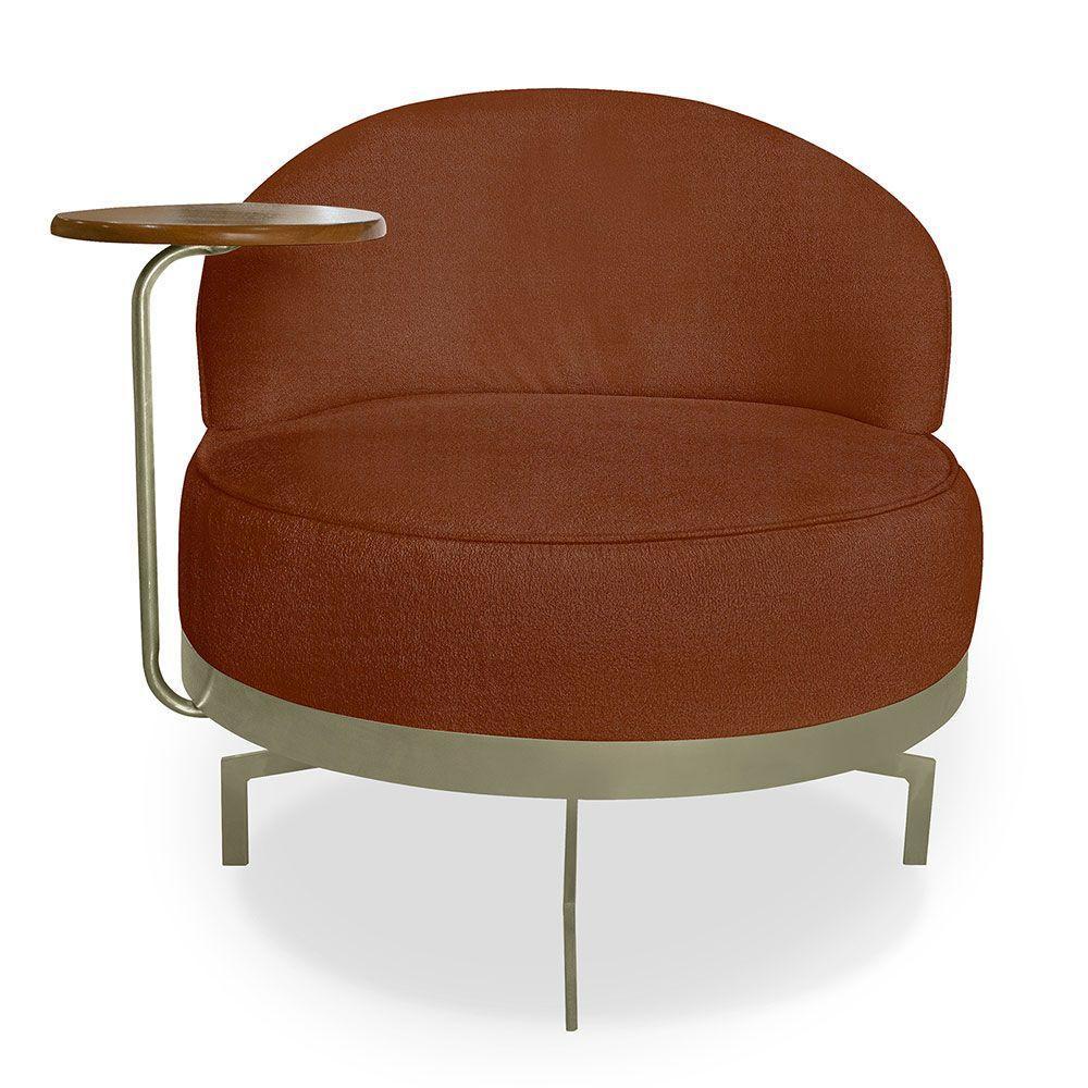 Poltrona Decorativa Andromeda Linho Bouclê Marrom Base Giratória De Ferro - Pallazio - 6