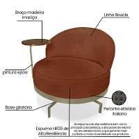 Poltrona Decorativa Andromeda Linho Bouclê Marrom Base Giratória De Ferro - Pallazio - 2