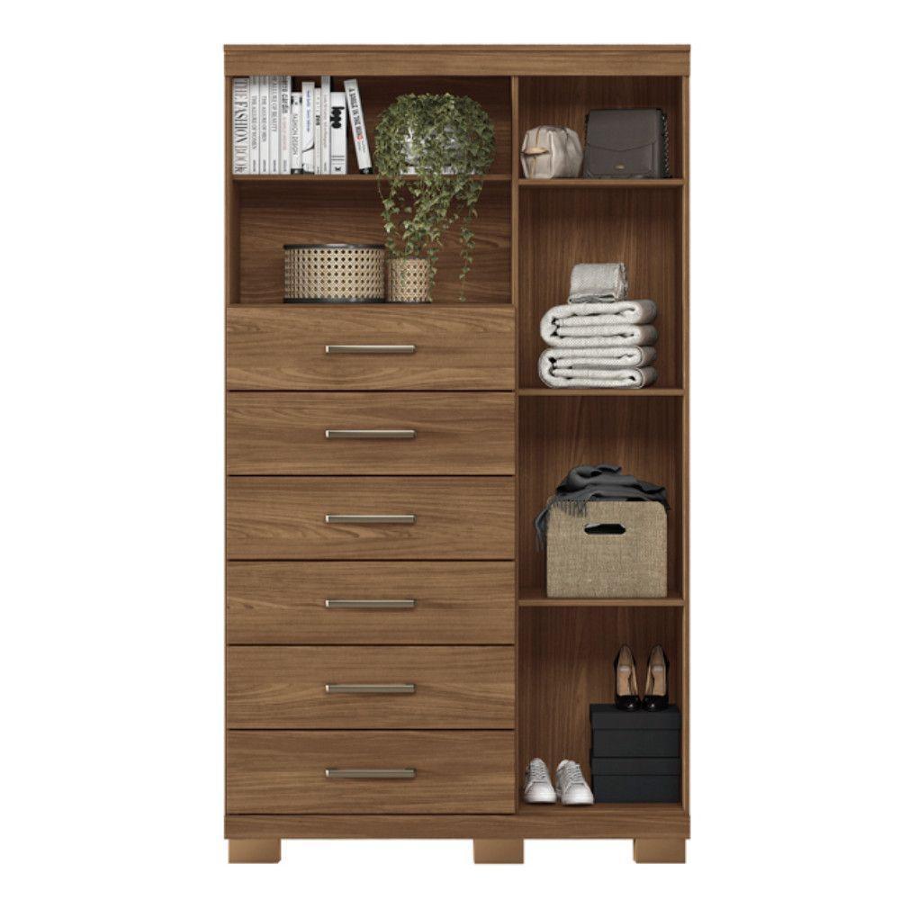 Cômoda Multiuso 1 Porta 6 Gavetas Com Pés Marabá Santos Andirá Jatoba - 5