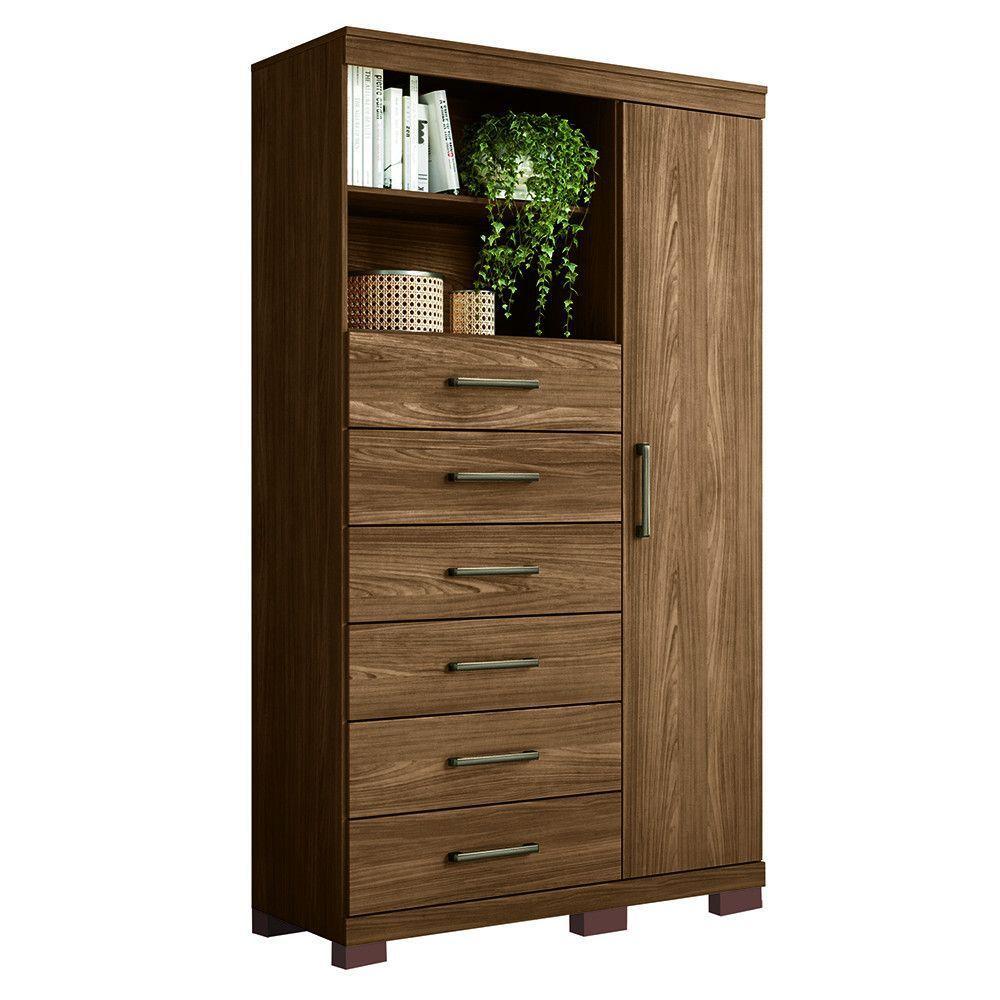 Cômoda Multiuso 1 Porta 6 Gavetas Com Pés Marabá Santos Andirá Jatoba - 6