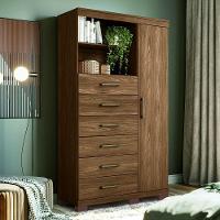 Cômoda Multiuso 1 Porta 6 Gavetas Com Pés Marabá Santos Andirá Jatoba - 1