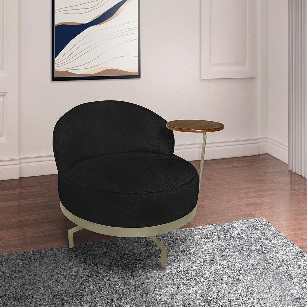 Poltrona Decorativa Andromeda Linho Bouclê Preto Base Giratória De Ferro - Pallazio - 4