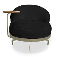 Poltrona Decorativa Andromeda Linho Bouclê Preto Base Giratória De Ferro - Pallazio - 3