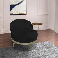 Poltrona Decorativa Andromeda Linho Bouclê Preto Base Giratória De Ferro - Pallazio