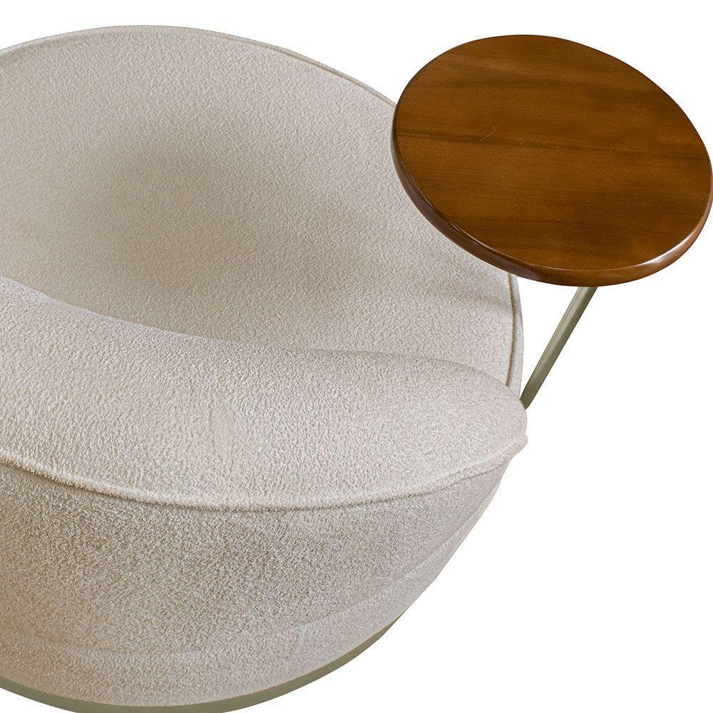 Poltrona Decorativa Andromeda Linho Bouclê Bege Base Giratória De Ferro - Pallazio - 4