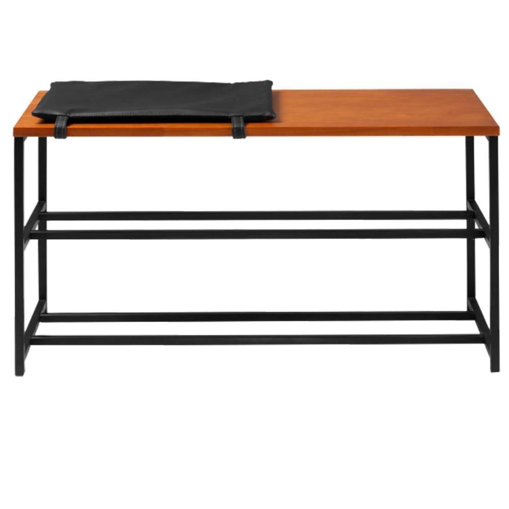 Banco Sapateira Em Aço Preto Com Almofada I19 Mell Dmobiliario Mell - 1