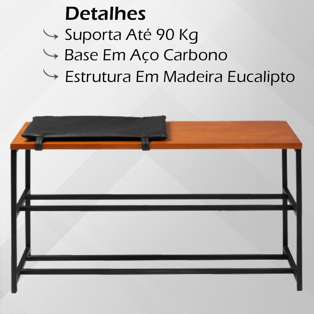 Banco Sapateira Em Aço Preto Com Almofada I19 Mell Dmobiliario Mell - 6