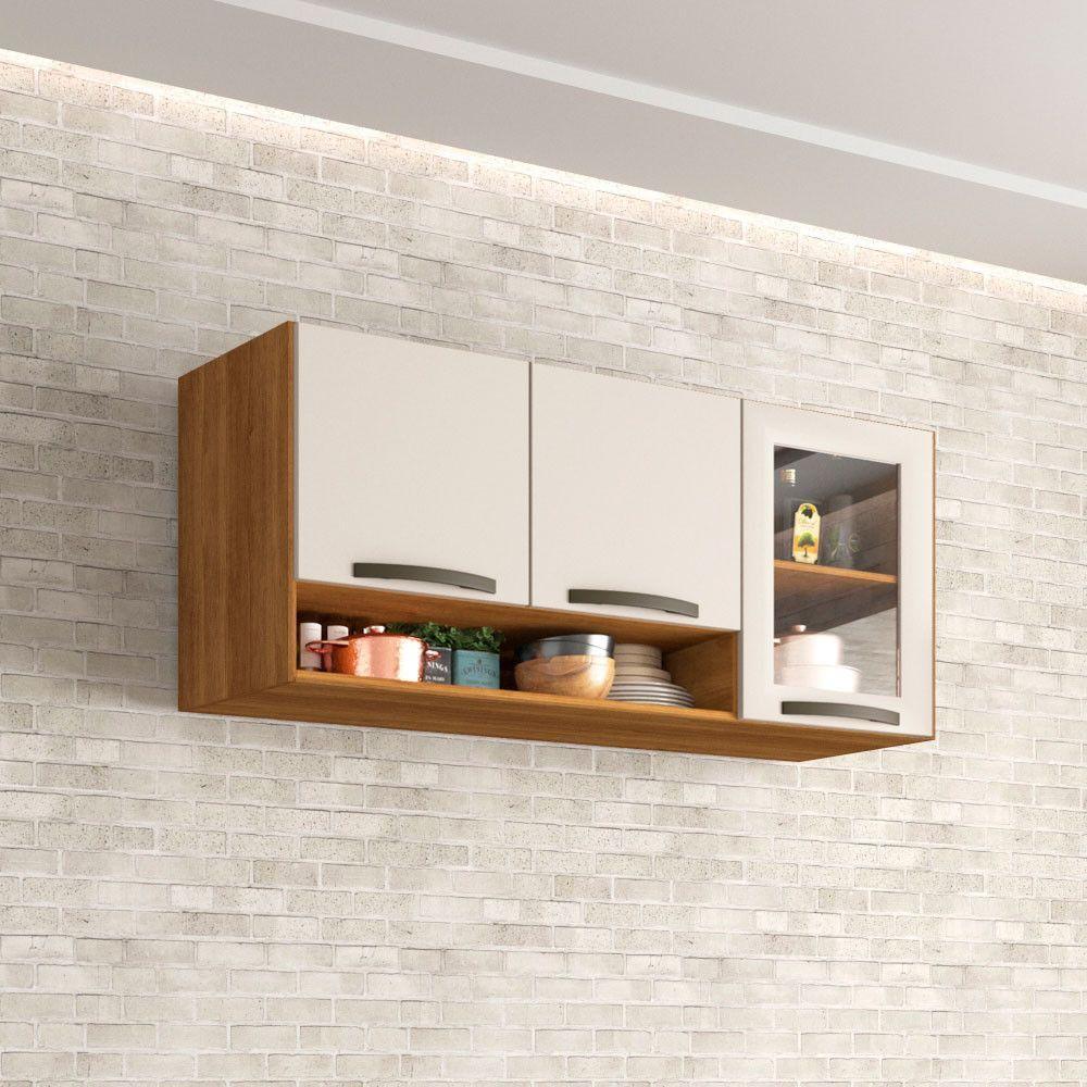 Aéreo 03 Portas Reflecta Valência Branco Salleto Móveis Cinamomo Com Off White - 1