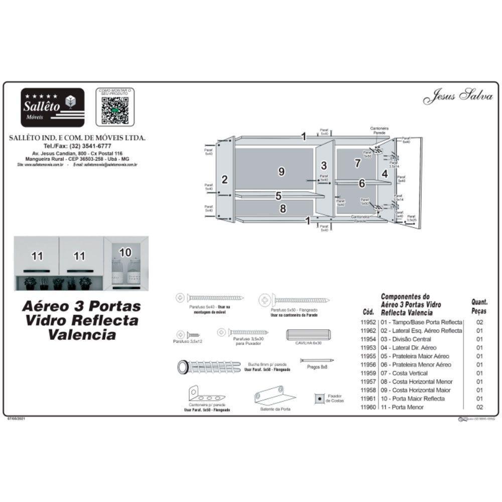 Aéreo 03 Portas Reflecta Valência Branco Salleto Móveis Cinamomo Com Off White - 5