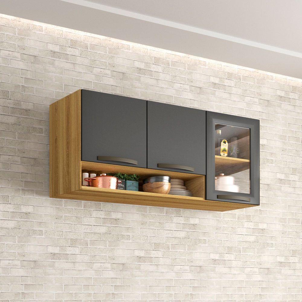 Aéreo 03 Portas Reflecta Valência Branco Salleto Móveis Carvalho Com Grafite - 1