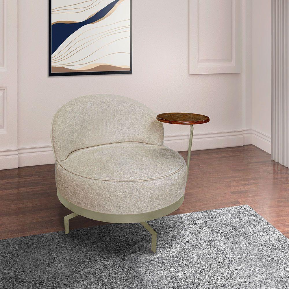 Kit 2 Poltronas Decorativa Andromeda Linho Bouclê Bege Base Giratória De Ferro - Pallazio - 3