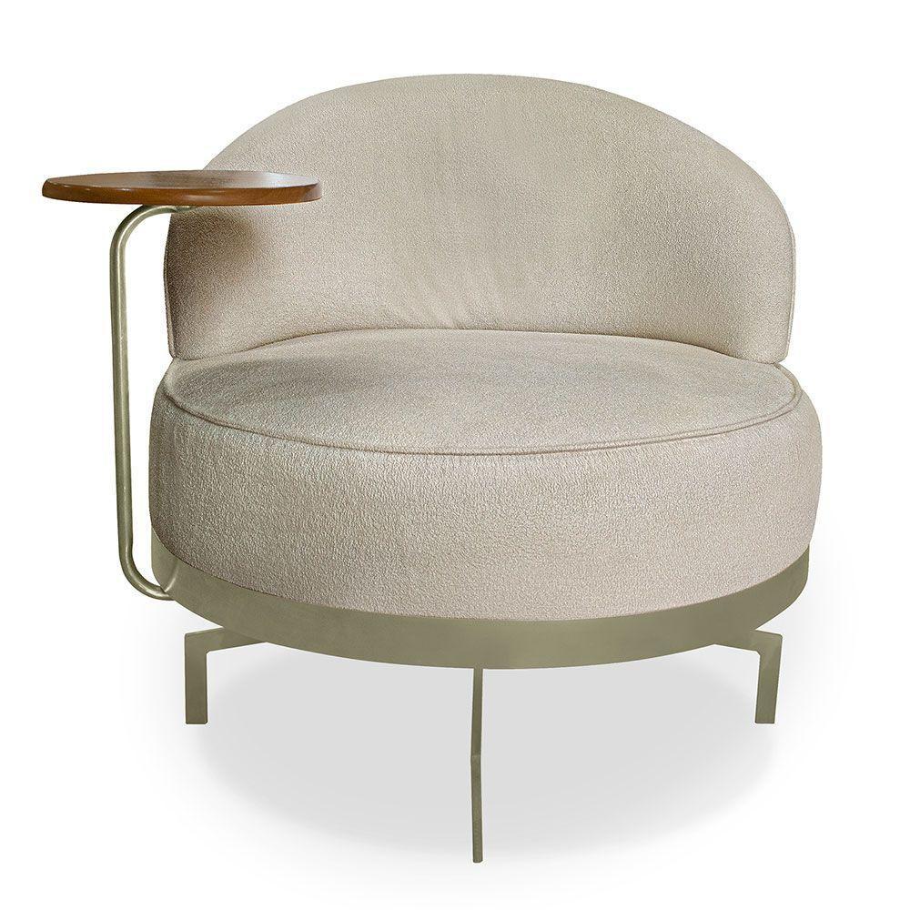 Kit 2 Poltronas Decorativa Andromeda Linho Bouclê Bege Base Giratória De Ferro - Pallazio - 4