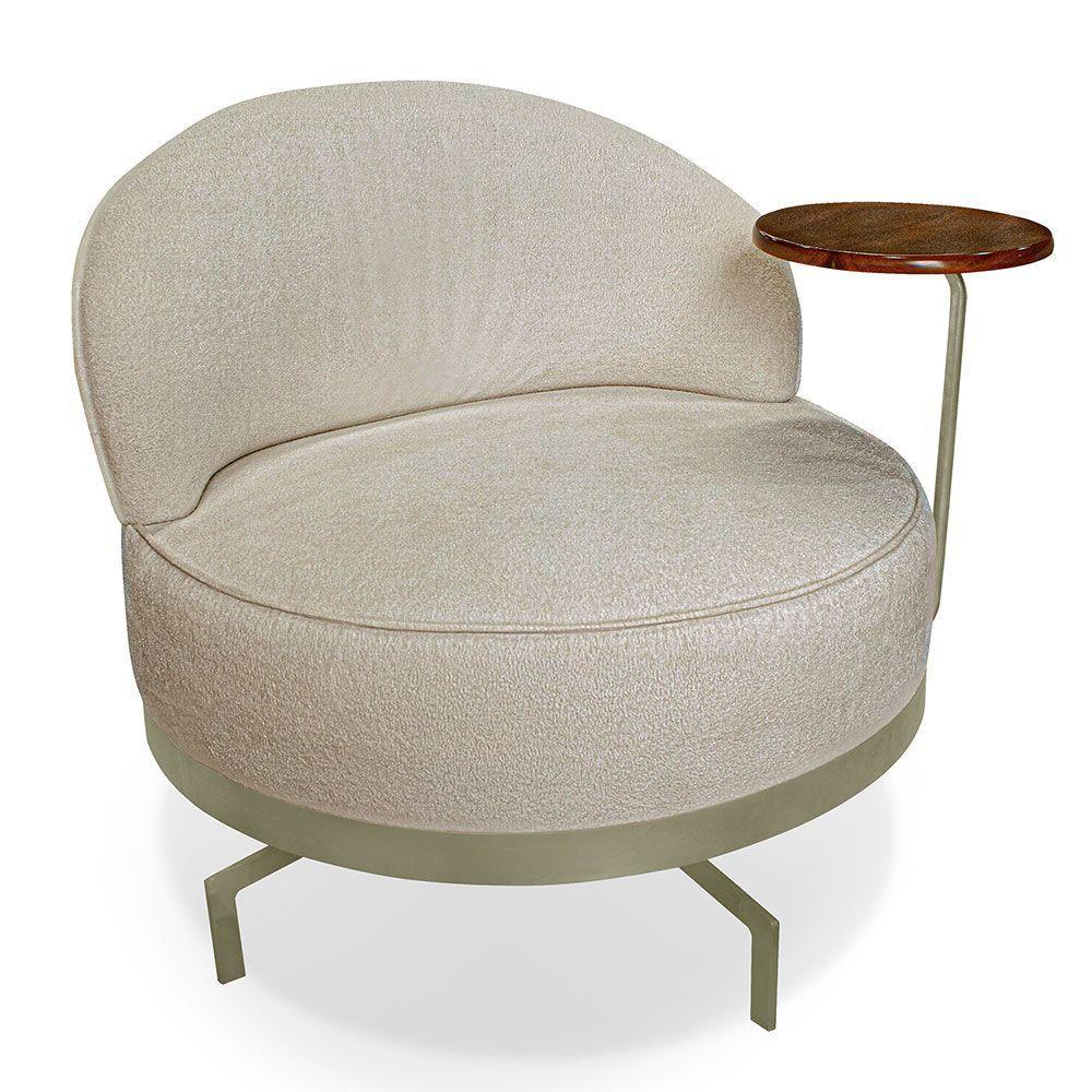 Kit 2 Poltronas Decorativa Andromeda Linho Bouclê Bege Base Giratória De Ferro - Pallazio - 5