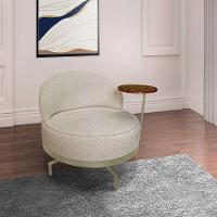 Kit 2 Poltronas Decorativa Andromeda Linho Bouclê Bege Base Giratória De Ferro - Pallazio - 3