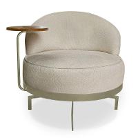 Kit 2 Poltronas Decorativa Andromeda Linho Bouclê Bege Base Giratória De Ferro - Pallazio