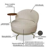 Kit 2 Poltronas Decorativa Andromeda Linho Bouclê Bege Base Giratória De Ferro - Pallazio - 6