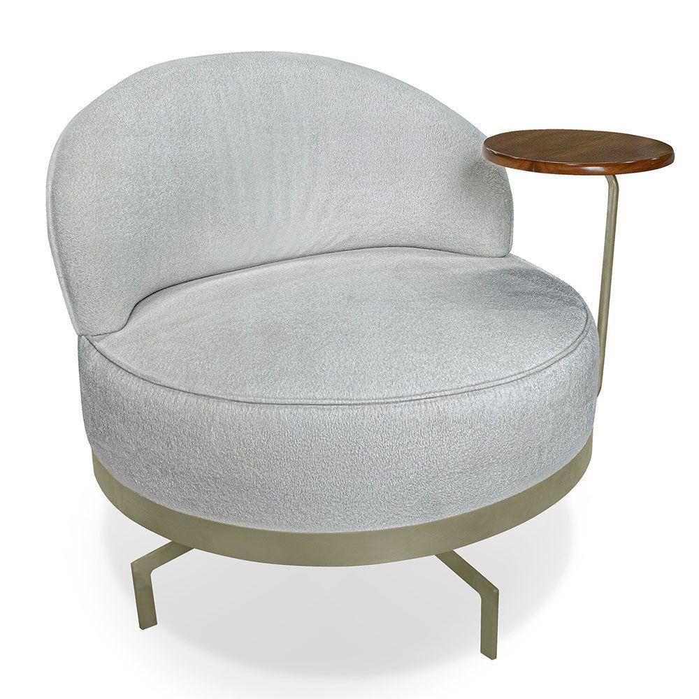 Kit 2 Poltronas Decorativa Andromeda Linho Bouclê Cinza Claro Base Giratória De Ferro - Pallazio - 2