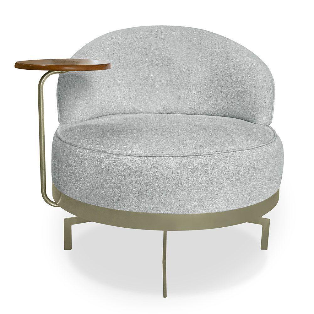 Kit 2 Poltronas Decorativa Andromeda Linho Bouclê Cinza Claro Base Giratória De Ferro - Pallazio - 5