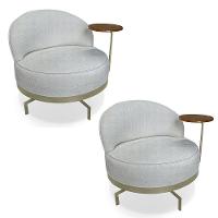 Kit 2 Poltronas Decorativa Andromeda Linho Bouclê Cinza Claro Base Giratória De Ferro - Pallazio - 1