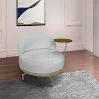 Kit 2 Poltronas Decorativa Andromeda Linho Bouclê Cinza Claro Base Giratória De Ferro - Pallazio - 3