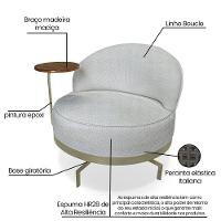 Kit 2 Poltronas Decorativa Andromeda Linho Bouclê Cinza Claro Base Giratória De Ferro - Pallazio - 6