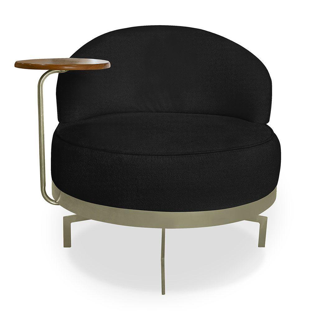 Kit 2 Poltronas Decorativa Andromeda Linho Bouclê Preto Base Giratória De Ferro - Pallazio - 5