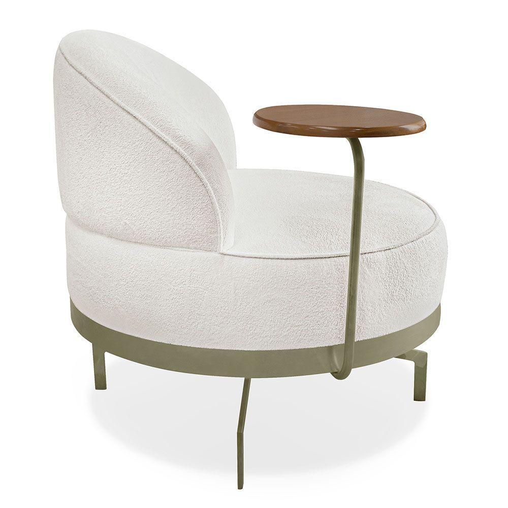 Kit 2 Poltronas Decorativa Andromeda Linho Bouclê Bege Pérola Base Giratória De Ferro - Pallazio - 3