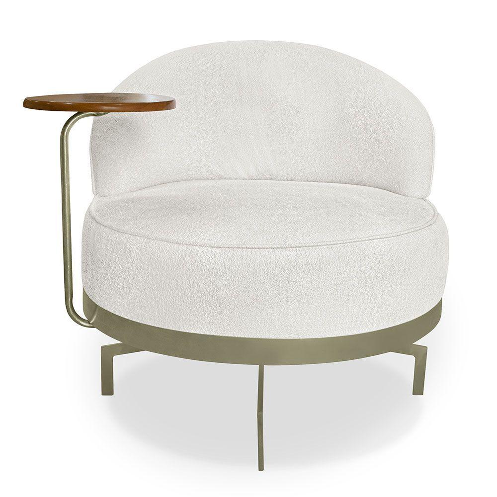 Kit 2 Poltronas Decorativa Andromeda Linho Bouclê Bege Pérola Base Giratória De Ferro - Pallazio - 5