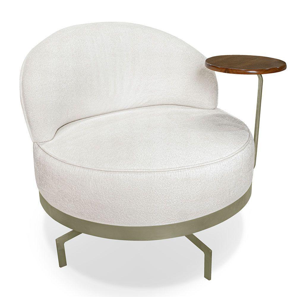 Kit 2 Poltronas Decorativa Andromeda Linho Bouclê Bege Pérola Base Giratória De Ferro - Pallazio - 6