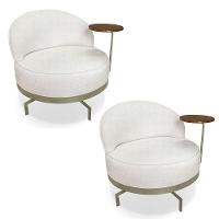 Kit 2 Poltronas Decorativa Andromeda Linho Bouclê Bege Pérola Base Giratória De Ferro - Pallazio - 1