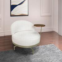 Kit 2 Poltronas Decorativa Andromeda Linho Bouclê Bege Pérola Base Giratória De Ferro - Pallazio - 7