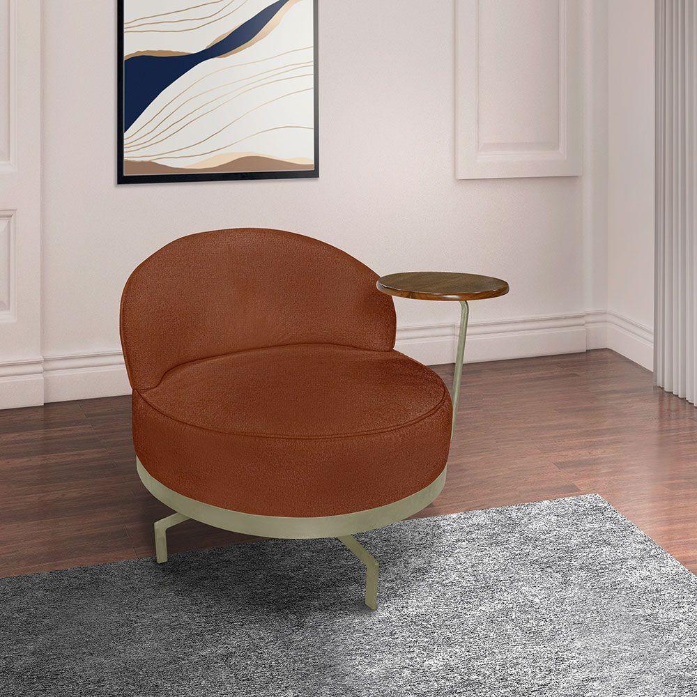 Kit 2 Poltronas Decorativa Andromeda Linho Bouclê Marrom Base Giratória De Ferro - Pallazio - 4