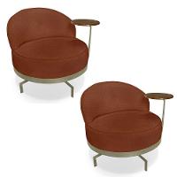 Kit 2 Poltronas Decorativa Andromeda Linho Bouclê Marrom Base Giratória De Ferro - Pallazio - 1