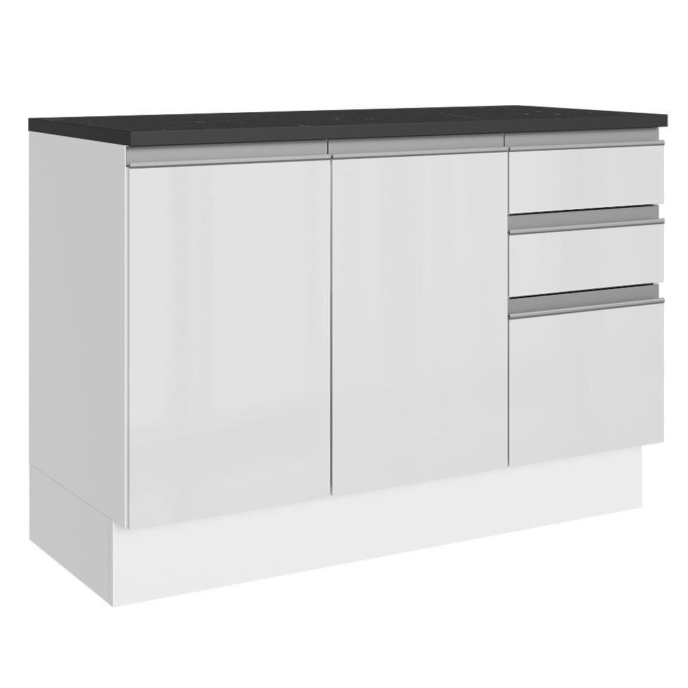 Balcão De Pia Cozinha 100% Mdf 120 Cm 3 Portas E 2 Gavetas Branco Acordes Madesa Branco - 1