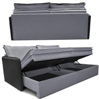 Sofá Sem Caixa Retrátil Baú 1,75m Cama Inbox Grace Tecido Linho E Courino Cinza Escuro - 5