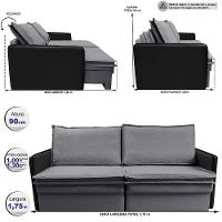 Sofá Sem Caixa Retrátil Baú 1,75m Cama Inbox Grace Tecido Linho E Courino Cinza Escuro - 6