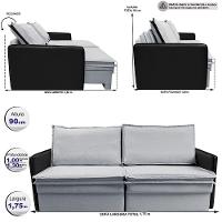 Sofá Sem Caixa Retrátil Baú 1,75m Cama Inbox Grace Tecido Linho E Courino Cinza Claro - 2