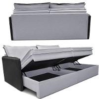 Sofá Sem Caixa Retrátil Baú 1,75m Cama Inbox Grace Tecido Linho E Courino Cinza Claro - 6