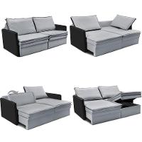 Sofá Sem Caixa Retrátil Baú 1,75m Cama Inbox Grace Tecido Linho E Courino Cinza Claro - 8