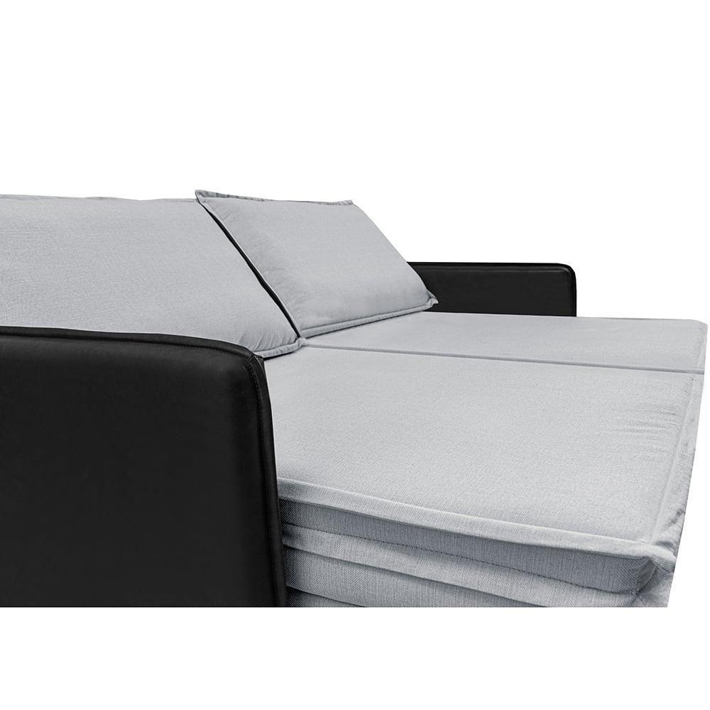 Sofá Sem Caixa Retrátil Baú 1,55m Cama Inbox Grace Tecido Linho E Courino Cinza Claro - 4