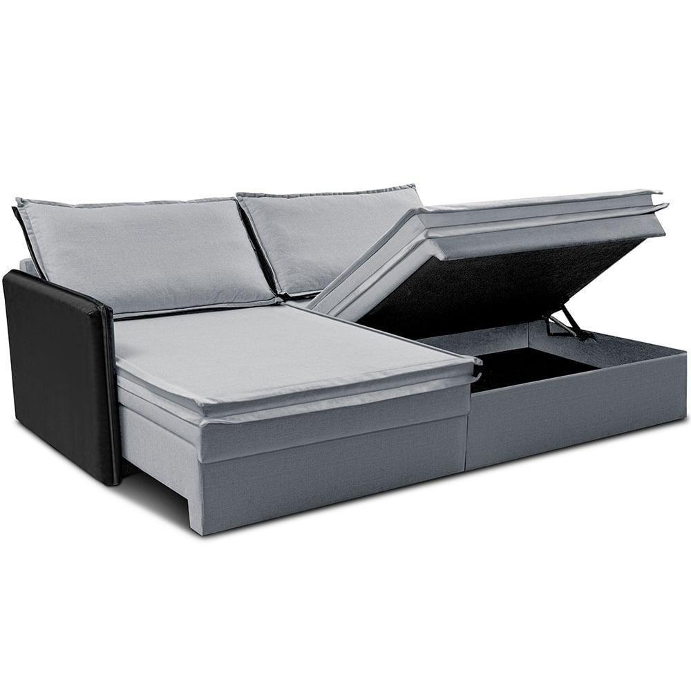 Sofá Sem Caixa Retrátil Baú 1,55m Cama Inbox Grace Tecido Linho E Courino Cinza Claro - 7