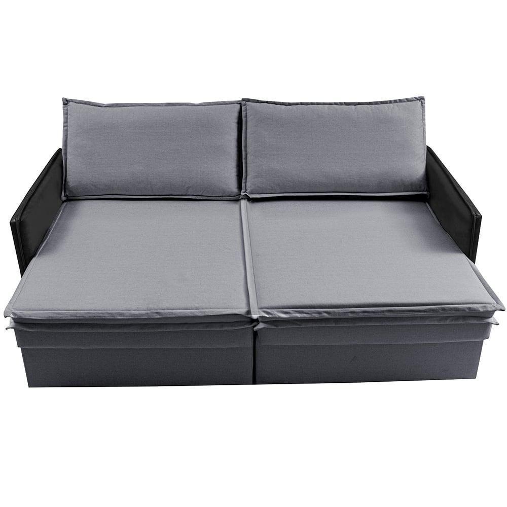 Sofá Sem Caixa Retrátil Baú 1,55m Cama Inbox Grace Tecido Linho E Courino Cinza Escuro - 6