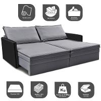 Sofá Sem Caixa Retrátil Baú 1,55m Cama Inbox Grace Tecido Linho E Courino Cinza Escuro - 3