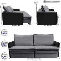 Sofá Sem Caixa Retrátil Baú 1,55m Cama Inbox Grace Tecido Linho E Courino Cinza Escuro - 5