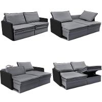 Sofá Sem Caixa Retrátil Baú 1,55m Cama Inbox Grace Tecido Linho E Courino Cinza Escuro - 7