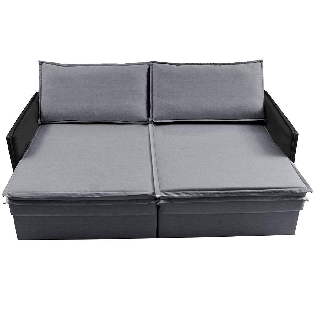 Sofá Sem Caixa Retrátil Baú 1,95m Cama Inbox Grace Tecido Linho E Courino Cinza Escuro - 5