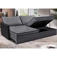 Sofá Sem Caixa Retrátil Baú 1,95m Cama Inbox Grace Tecido Linho E Courino Cinza Escuro - 1