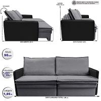 Sofá Sem Caixa Retrátil Baú 1,95m Cama Inbox Grace Tecido Linho E Courino Cinza Escuro - 2