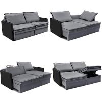 Sofá Sem Caixa Retrátil Baú 1,95m Cama Inbox Grace Tecido Linho E Courino Cinza Escuro - 6